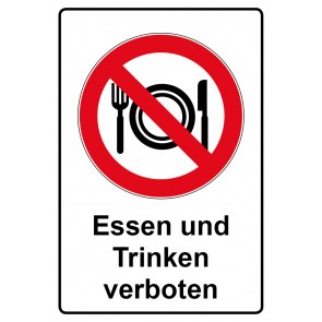 Aufkleber Verbotszeichen Piktogramm & Text deutsch · Essen und Trinken verboten | stark haftend