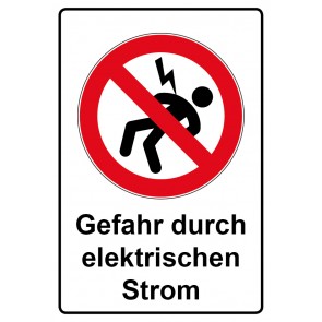 Schild Verbotszeichen Piktogramm & Text deutsch · Gefahr durch elektrischen Strom (Verbotsschild)