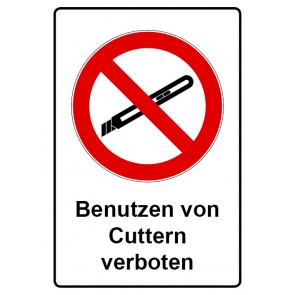 Schild Verbotszeichen Piktogramm & Text deutsch · Benutzen von Cuttern verboten (Verbotsschild)