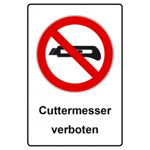 Schild Verbotszeichen Piktogramm & Text deutsch · Cutter Messer verboten | selbstklebend