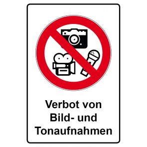 Schild Verbotszeichen Piktogramm & Text deutsch · Verbot von Bild- und Tonaufnahmen | selbstklebend