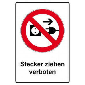 Schild Verbotszeichen Piktogramm & Text deutsch · Stecker ziehen verboten | selbstklebend (Verbotsschild)