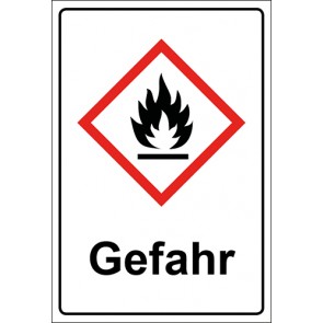 GHS Zeichen mit Text Flamme, entzündbare Stoffe Gefahr · Magnetschild - Magnetfolie