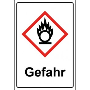 GHS Zeichen mit Text Flamme über Kreis, entzündend wirkende Stoffe Gefahr · Magnetschild - Magnetfolie