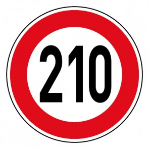 Schild Geschwindigkeitszeichen Tempo Limit 210 km/h Schild | selbstklebend