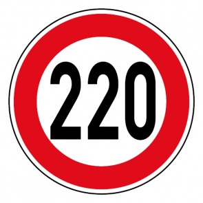 Geschwindigkeitsszeichen Tempo Limit 220 km/h Schild · Magnetschild - Magnetfolie