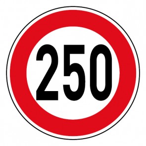 Geschwindigkeitsszeichen Tempo Limit 250 km/h Schild · Magnetschild - Magnetfolie