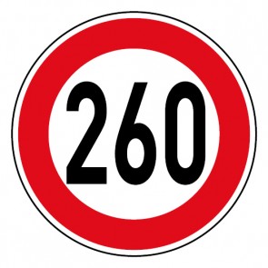 Schild Geschwindigkeitszeichen Tempo Limit 260 km/h Schild | selbstklebend