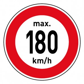 Schild Geschwindigkeitszeichen Tempolimit max. 180 km/h | selbstklebend