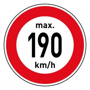 Aufkleber Geschwindigkeitszeichen Tempolimit max. 190 km/h | stark haftend