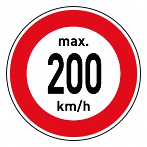 Schild Geschwindigkeitszeichen Tempolimit max. 200 km/h | selbstklebend