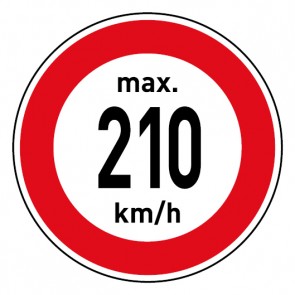 Geschwindigkeitszeichen Tempolimit max. 210 km/h · MAGNETSCHILD