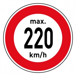 Aufkleber Geschwindigkeitszeichen Tempolimit max. 220 km/h | stark haftend