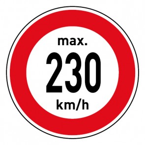 Schild · Geschwindigkeitszeichen Tempolimit max. 230 km/h