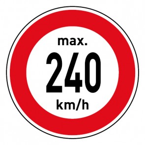 Schild Geschwindigkeitszeichen Tempolimit max. 240 km/h | selbstklebend