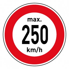 Schild Geschwindigkeitszeichen Tempolimit max. 250 km/h | selbstklebend
