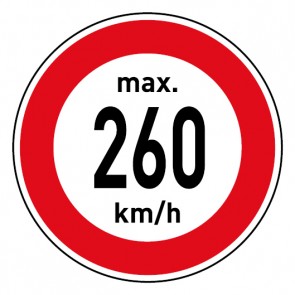 Geschwindigkeitszeichen Tempolimit max. 260 km/h · Magnetschild - Magnetfolie