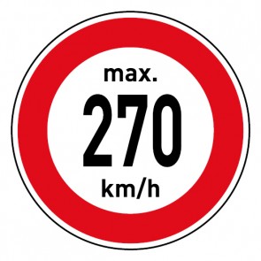 Schild Geschwindigkeitszeichen Tempolimit max. 270 km/h | selbstklebend