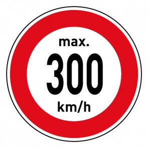 Schild Geschwindigkeitszeichen Tempolimit max. 300 km/h | selbstklebend