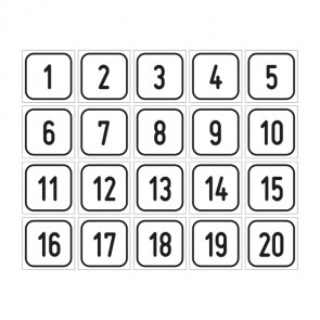 Aufkleber Zahlen-Set "1-20" · viereckig - schwarz / weiß | stark haftend