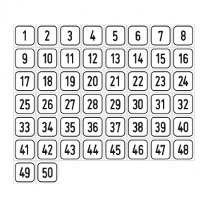 Schilder Zahlen-Set "1-50" · viereckig - schwarz / weiß | selbstklebend