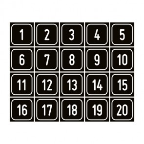 Schilder Zahlen-Set "1-20" · viereckig - weiß / schwarz