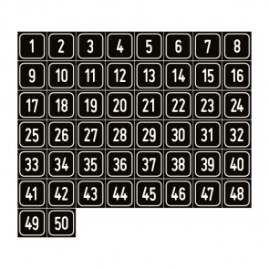 Aufkleber Zahlen-Set "1-50" · viereckig - weiß / schwarz | stark haftend