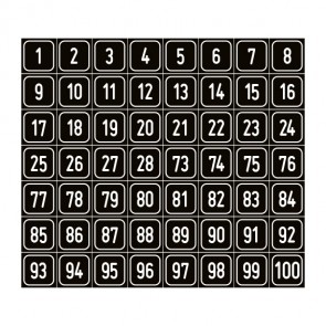 Schilder Zahlen-Set "1-100" · viereckig - weiß / schwarz | selbstklebend