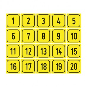 Schilder Zahlen-Set "1-20" · viereckig - schwarz / gelb