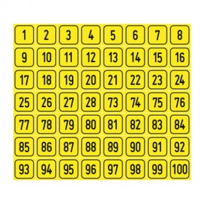 Aufkleber Zahlen-Set "1-100" · viereckig - schwarz / gelb | stark haftend