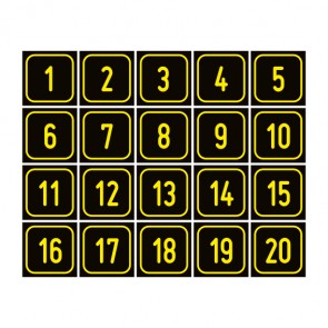 MAGNETSCHILD Zahlen-Set "1-20" · viereckig - gelb / schwarz