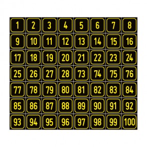 Schilder Zahlen-Set "1-100" · viereckig - gelb / schwarz | selbstklebend