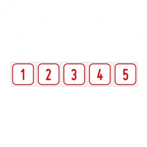 Aufkleber Zahlen-Set "1-5" · viereckig - rot / weiß