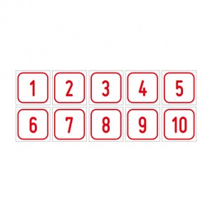 Aufkleber Zahlen-Set "1-10" · viereckig - rot / weiß