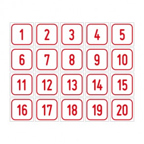 MAGNETSCHILD Zahlen-Set "1-20" · viereckig - rot / weiß