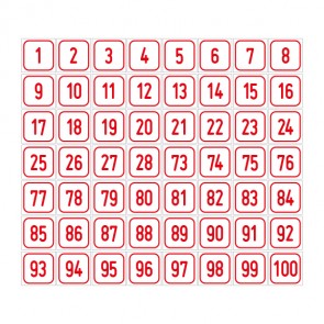 Schilder Zahlen-Set "1-100" · viereckig - rot / weiß
