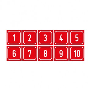 Aufkleber Zahlen-Set "1-10" · viereckig - weiß / rot | stark haftend
