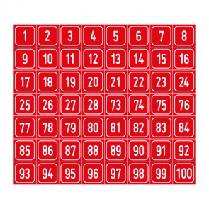 Schilder Zahlen-Set "1-100" · viereckig - weiß / rot | selbstklebend