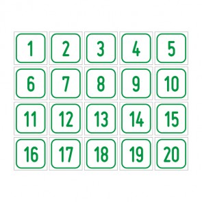 Schilder Zahlen-Set "1-20" · viereckig - grün / weiß | selbstklebend