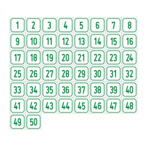 Schilder Zahlen-Set "1-50" · viereckig - grün / weiß