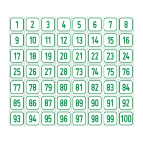 Schilder Zahlen-Set "1-100" · viereckig - grün / weiß