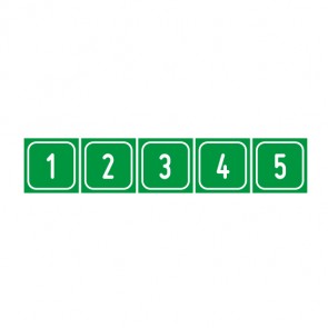 Aufkleber Zahlen-Set "1-5" · viereckig - weiß / grün | stark haftend