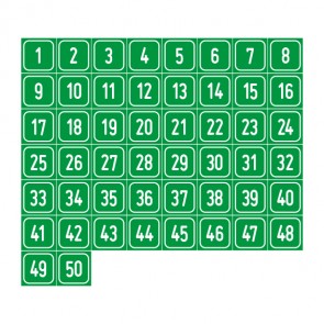 Schilder Zahlen-Set "1-50" · viereckig - weiß / grün | selbstklebend