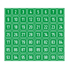 Aufkleber Zahlen-Set "1-100" · viereckig - weiß / grün | stark haftend