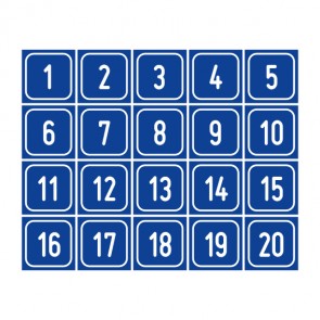 Schilder Zahlen-Set "1-20" · viereckig - weiß / blau