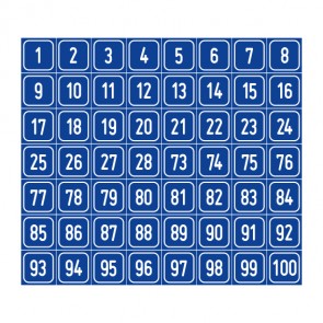 Aufkleber Zahlen-Set "1-100" · viereckig - weiß / blau