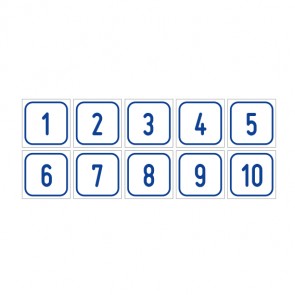 Schilder Zahlen-Set "1-10" · viereckig - blau / weiß | selbstklebend