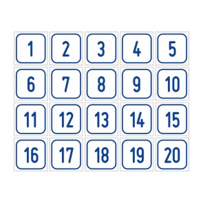 Aufkleber Zahlen-Set "1-20" · viereckig - blau / weiß