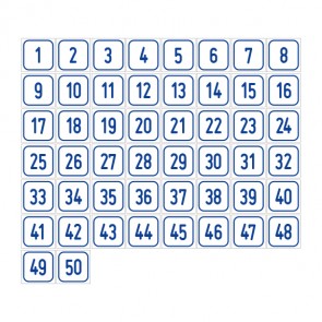 Aufkleber Zahlen-Set "1-50" · viereckig - blau / weiß | stark haftend