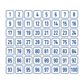 MAGNETSCHILD Zahlen-Set "1-100" · viereckig - blau / weiß